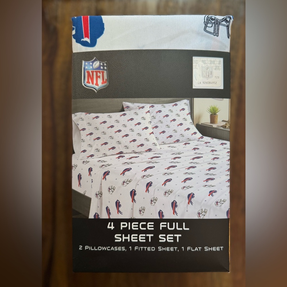 Buffalo Bills NFL Team Logo 4-Piece Full Sheet Set - White